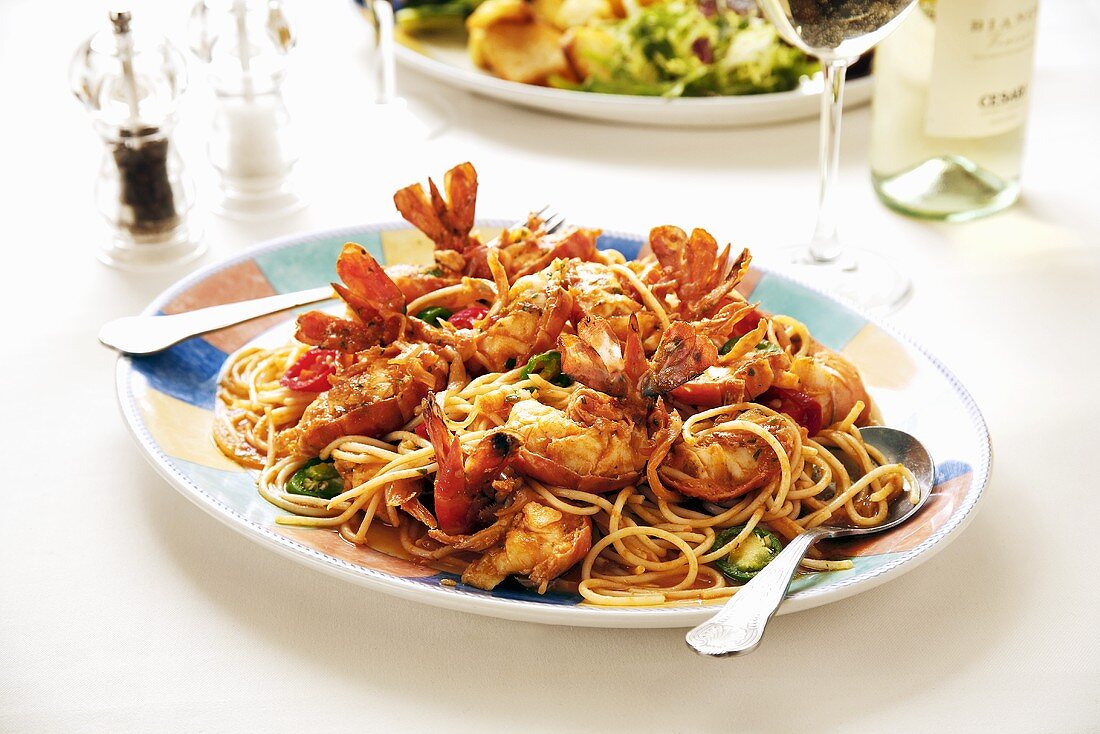 Spaghetti with king prawns