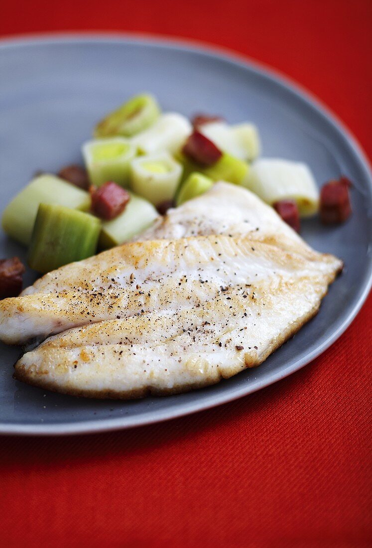 John Dory with leeks and pancetta