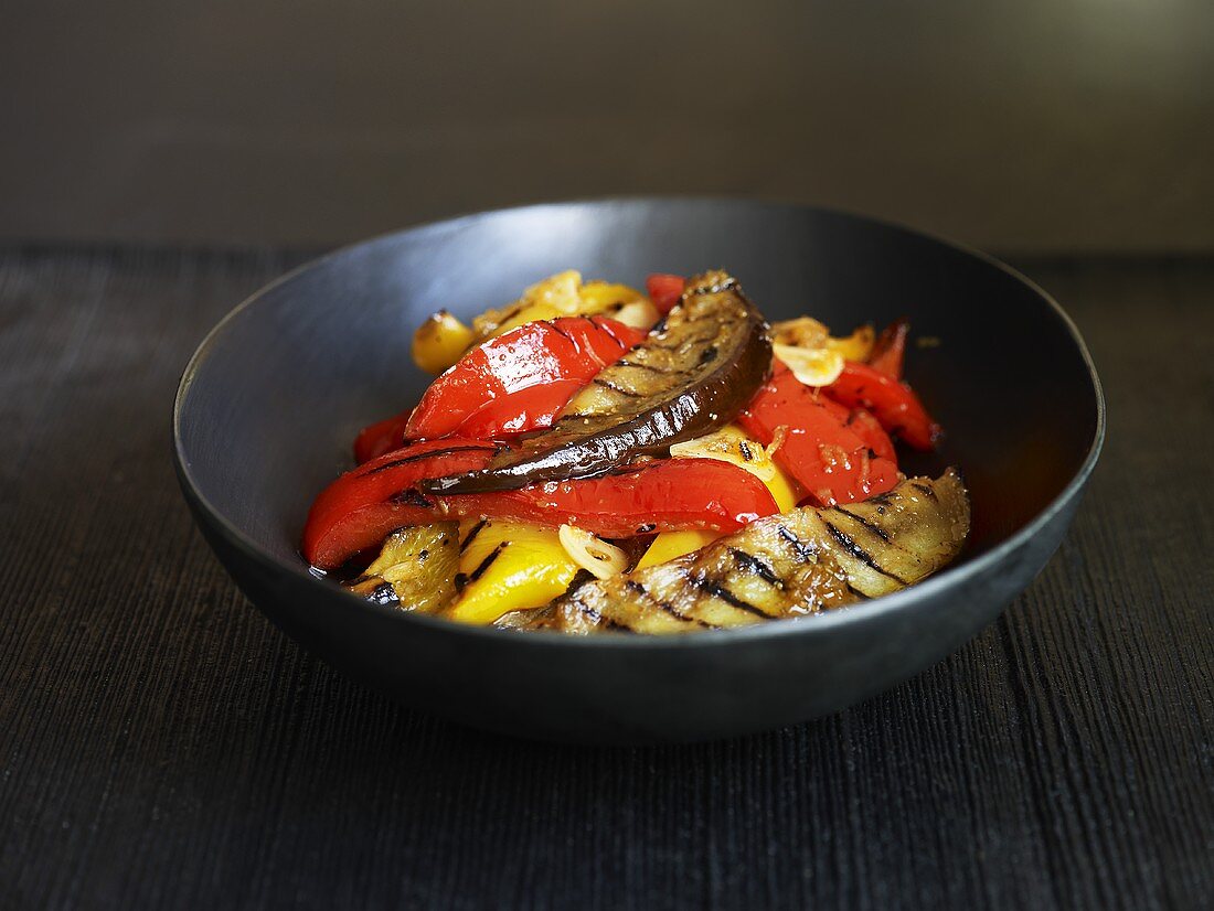 Grilled peppers and aubergines