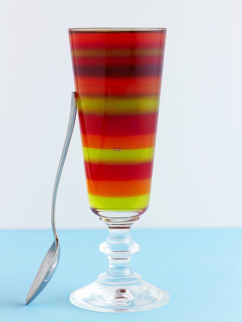 Layered fruit jelly in a glass