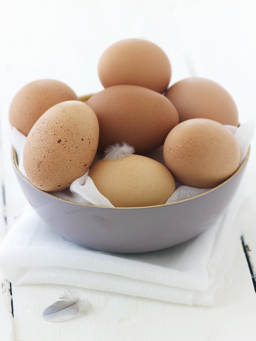 Brown hens' eggs in a bowl
