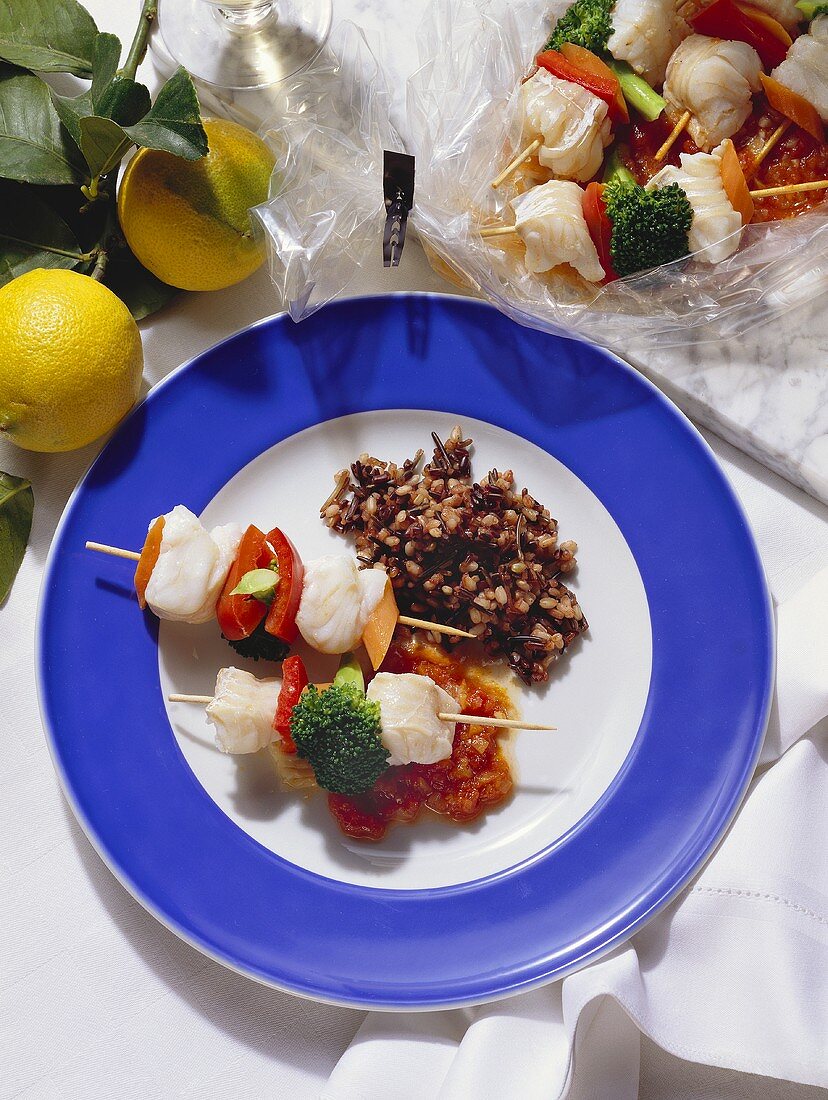 Skewered Cod with Wild Rice