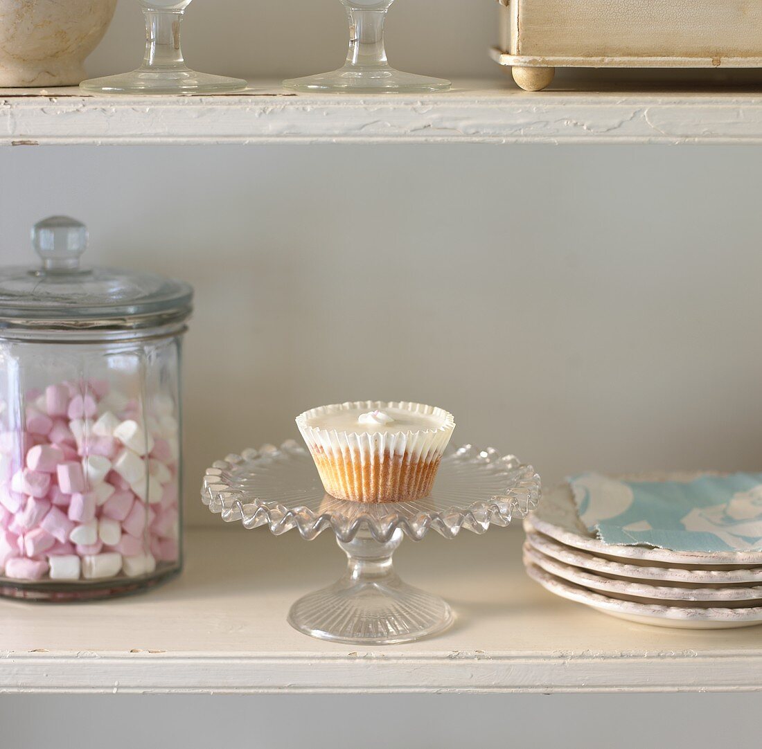 Cupcake and marshmallows on buffet