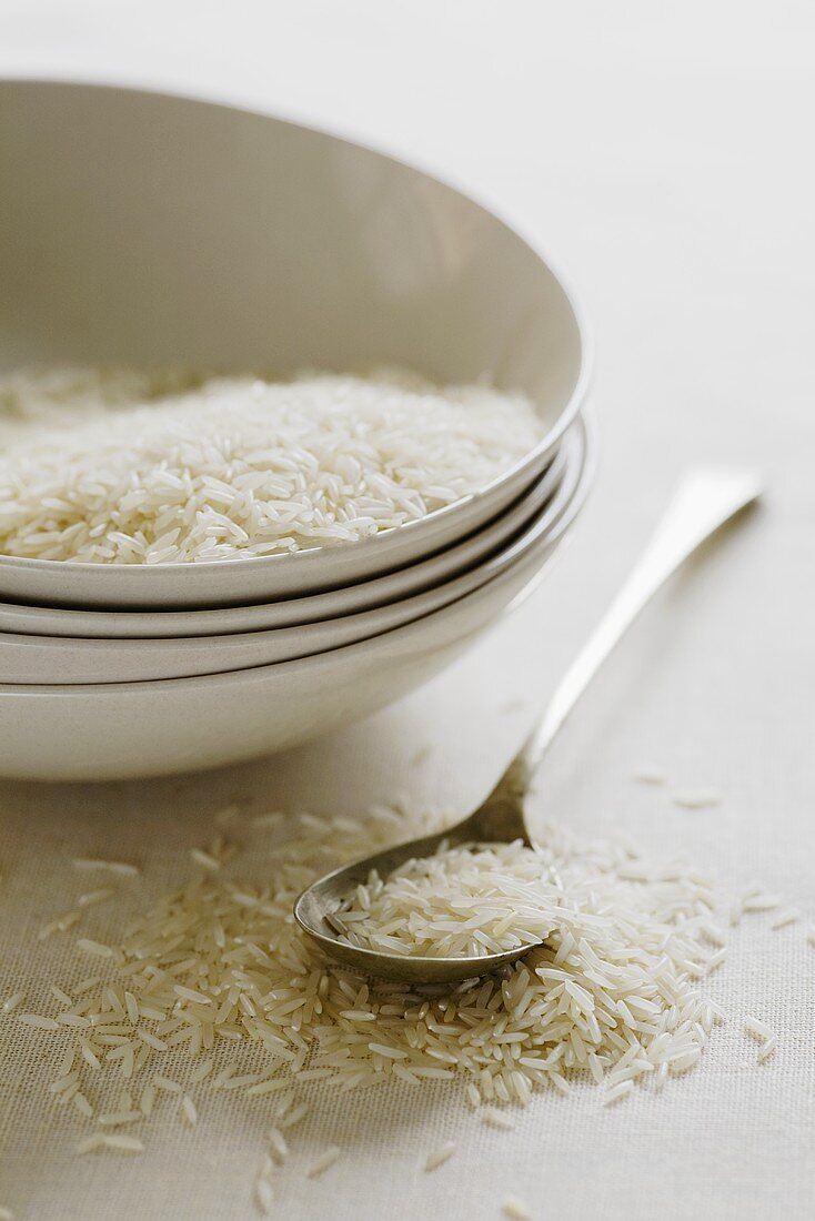 Basmati rice in bowl and on spoon