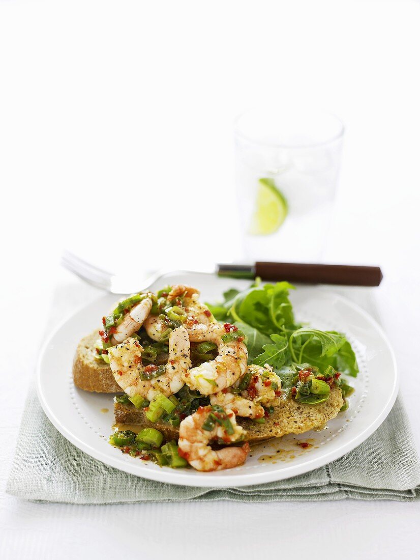 Chilli prawns on bread