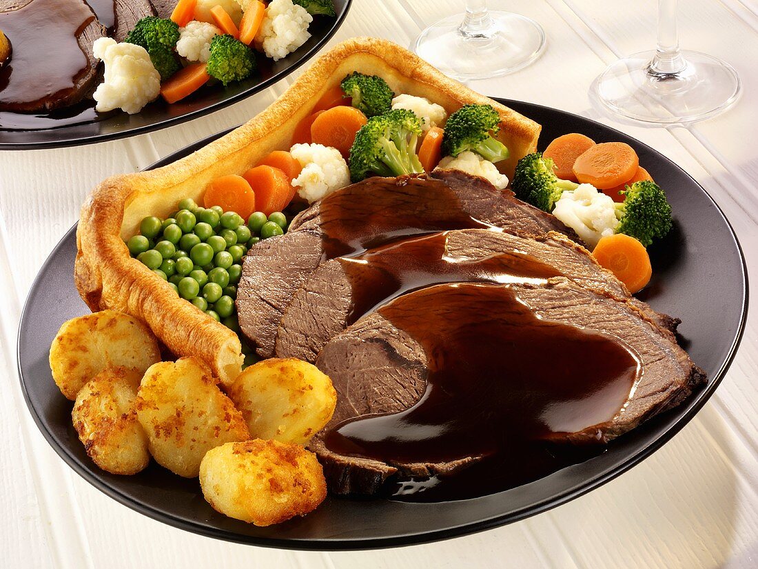 Roast beef with Yorkshire pudding (England)