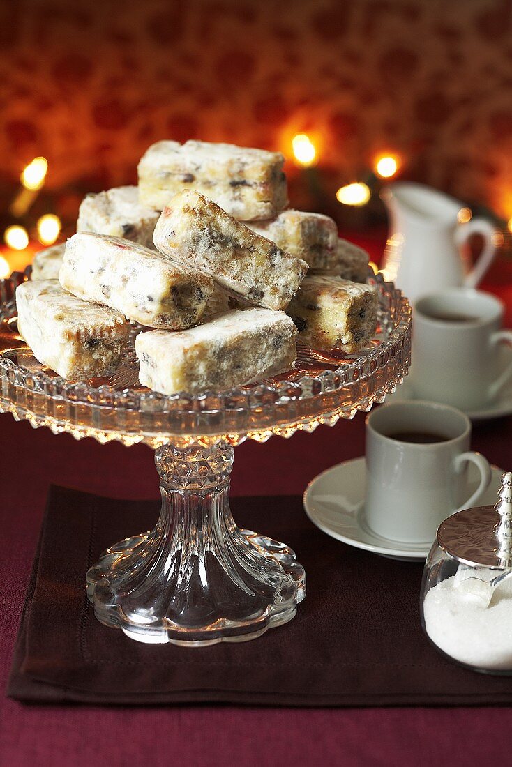 Mini Christmas stollen cakes and coffee
