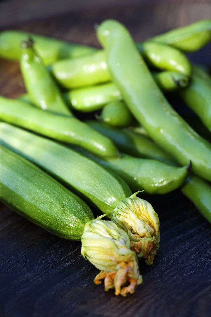 Courgettes and broad beans