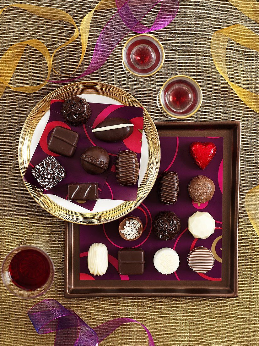 A box of Belgian pralines (seen from above)