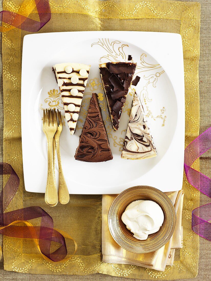 Various types of chocolate cake for Christmas dinner