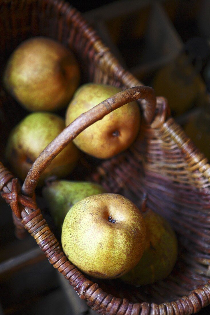 Pears in a wicker basket