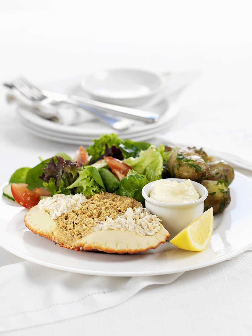 Crab with mayonnaise and salad