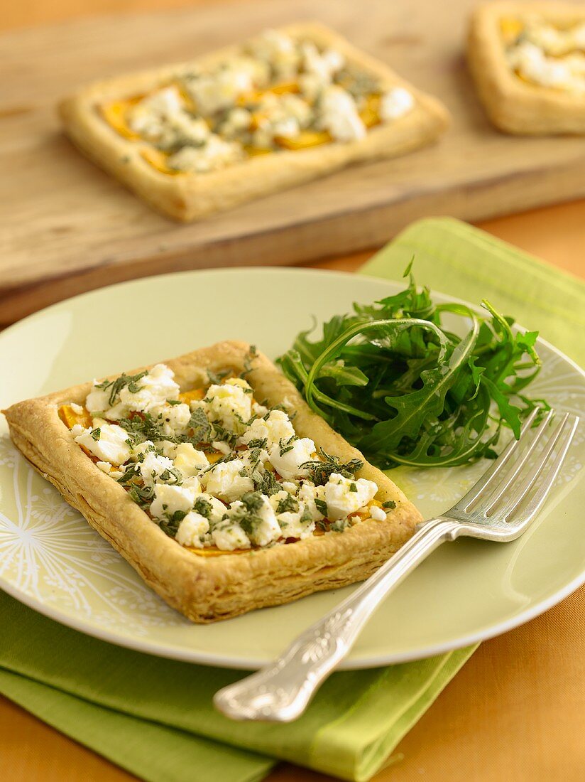 Puff pastry tarts with butternut squash and feta
