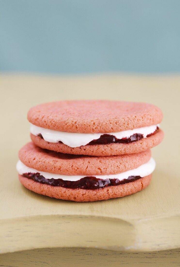 Strawberry moon pies with a jam and marshmallow filling
