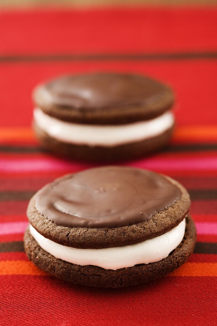 Chocolate moon pies with a marshmallow filling and chocolate icing