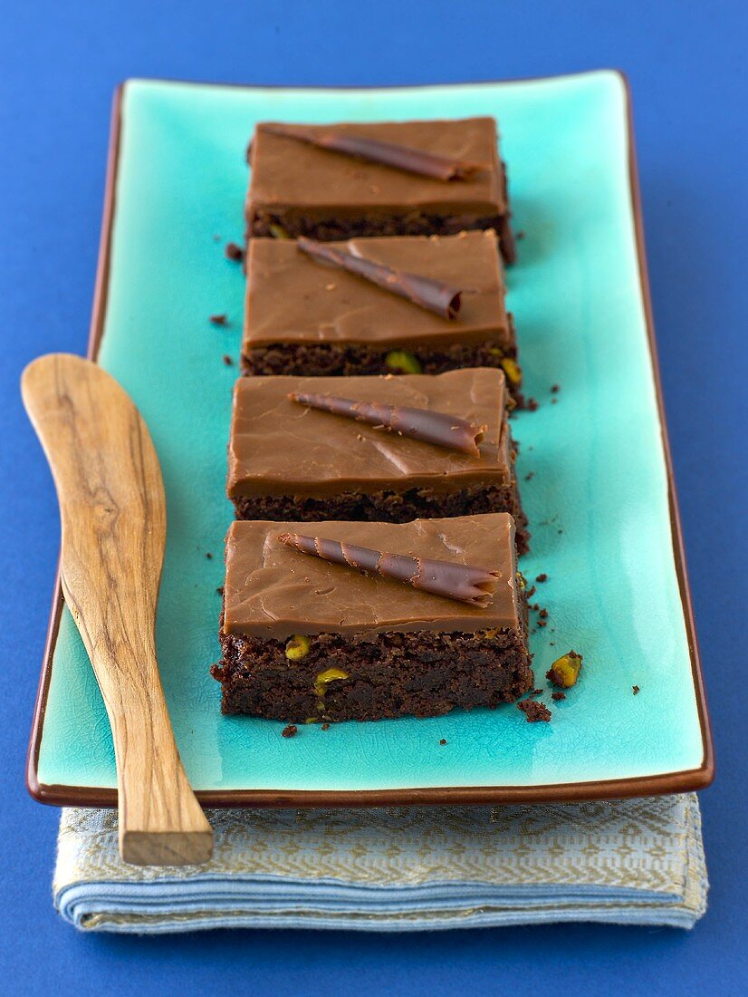 Four chocolate pistachio brownies