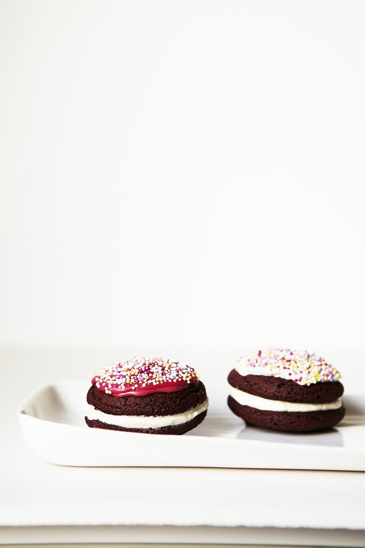 Whoopie Pies with glaze and sprinkles