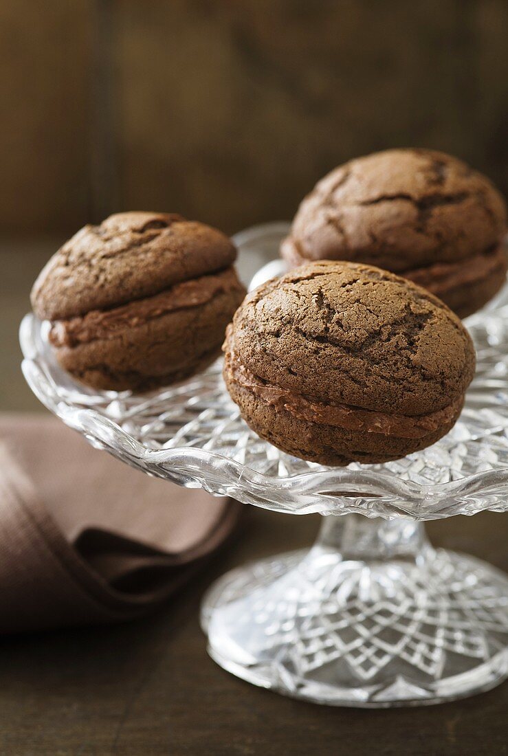 Chocolate Whoopie Pies filled with chocolate cream
