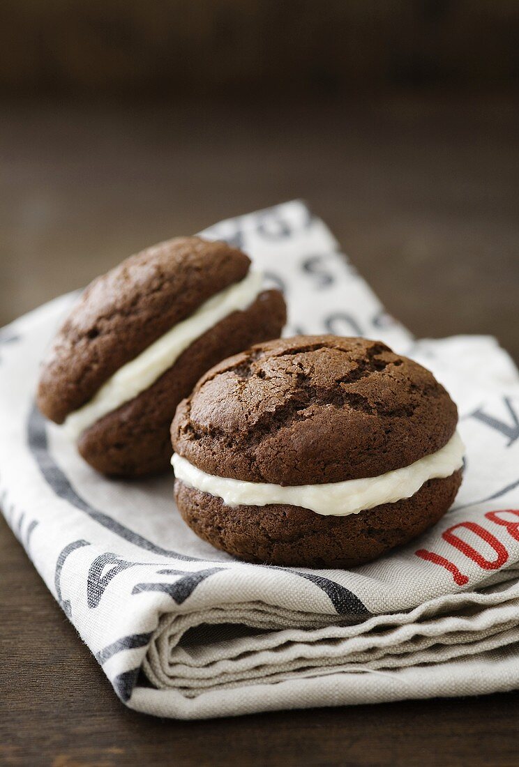 Chocolate Whoopie Pies, filled with vanilla cream cheese cream