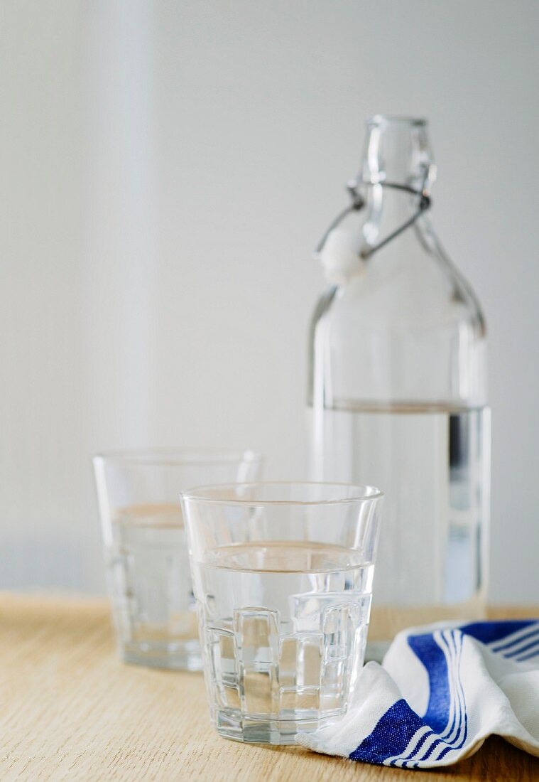 Water glasses and water bottle