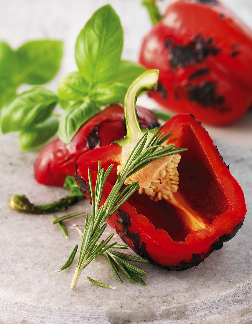 Roasted peppers with rosemary and basil