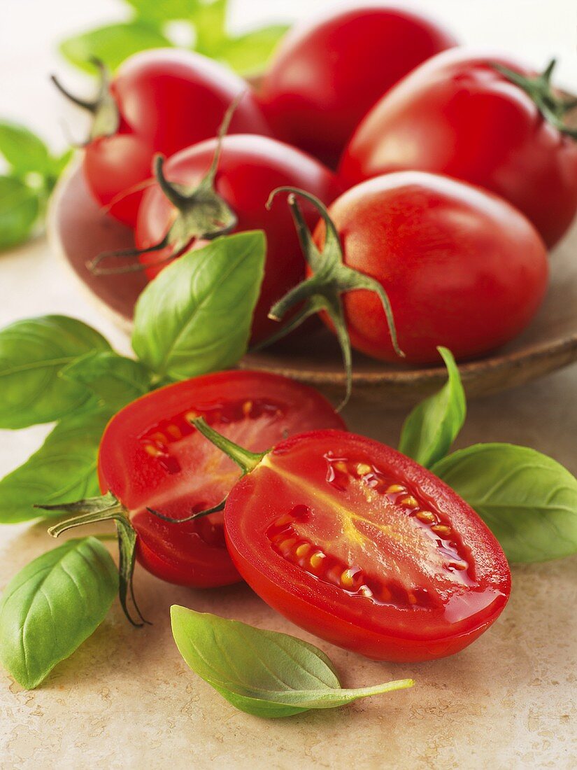 Plum tomatoes and basil