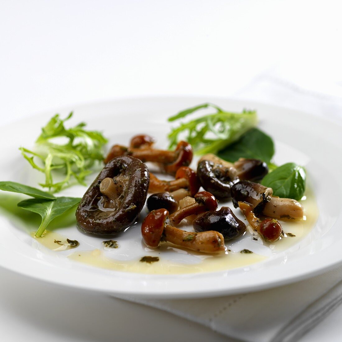 Fried wild mushrooms with a mixed leaf salad