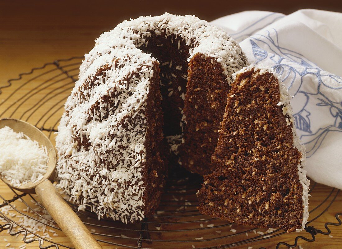 Chocolate gugelhupf with grated coconut