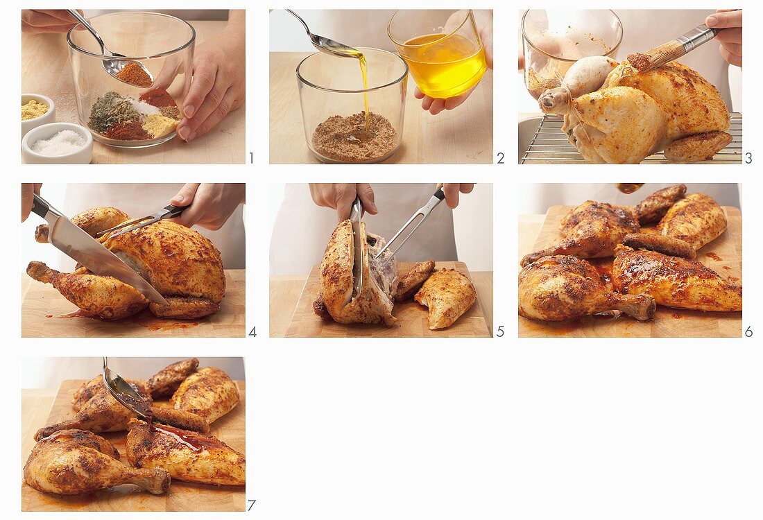 Roast chicken being prepared