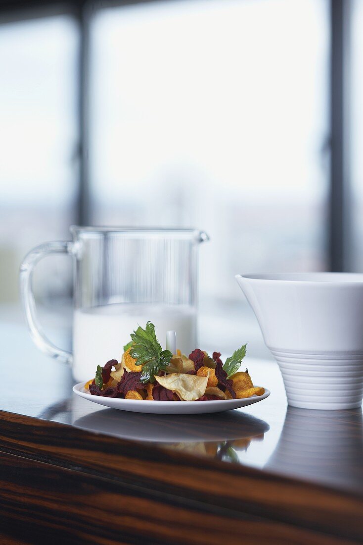 Celery milk and vegetable chips