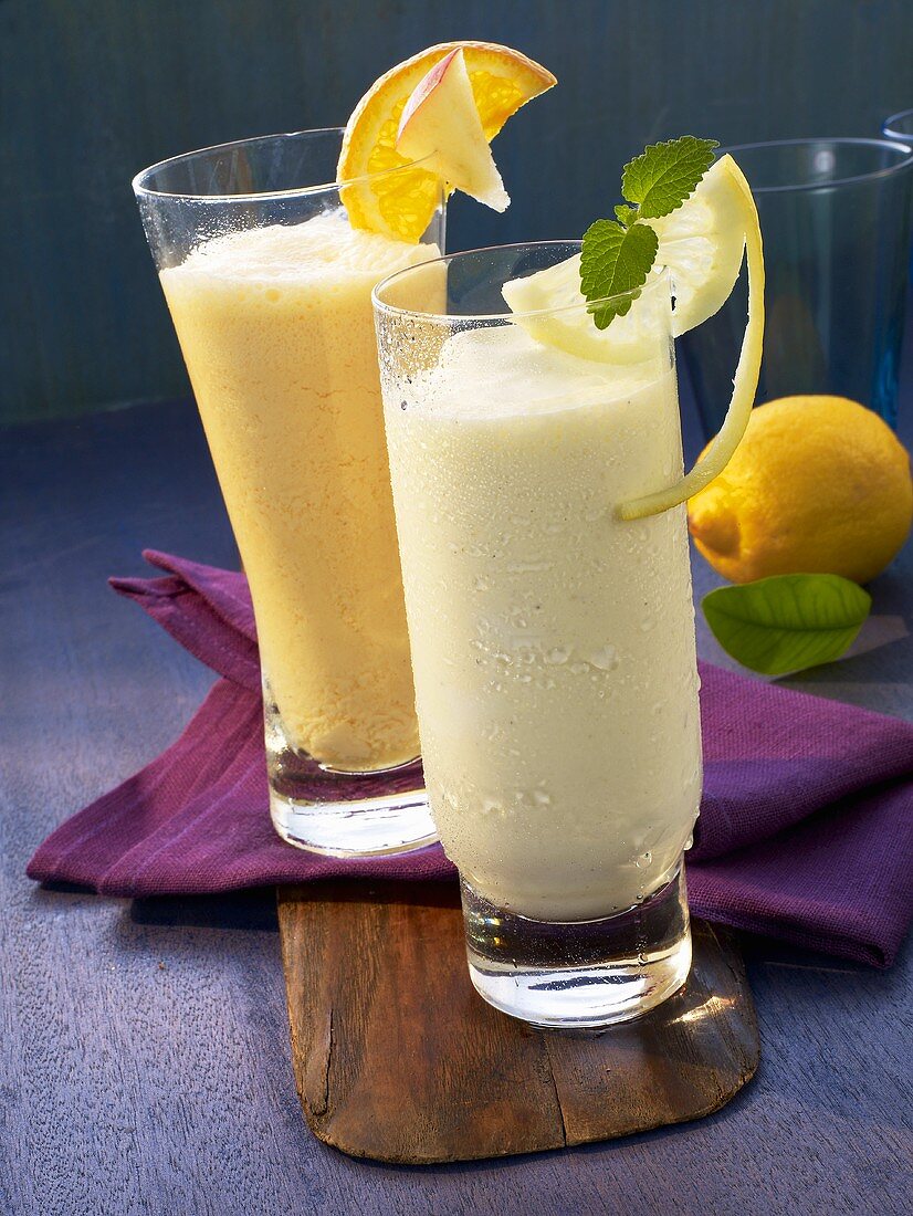 Lemon yogurt shake and a vitamin shake