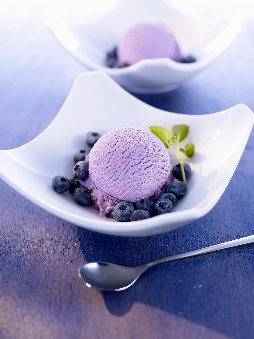 Blueberry ice cream with fresh blueberries
