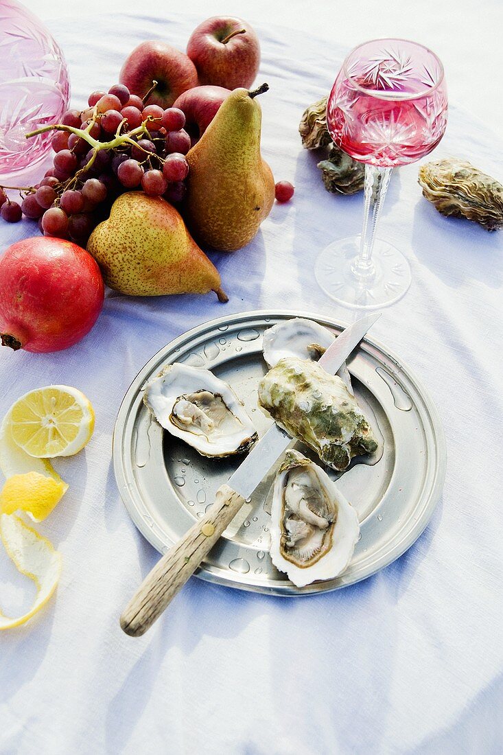 Oysters and fruits