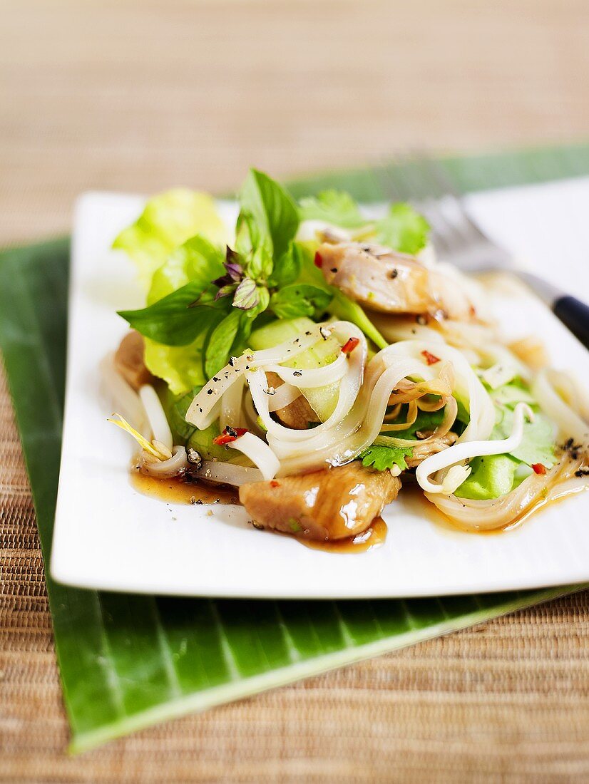Chicken breast with rice noodles