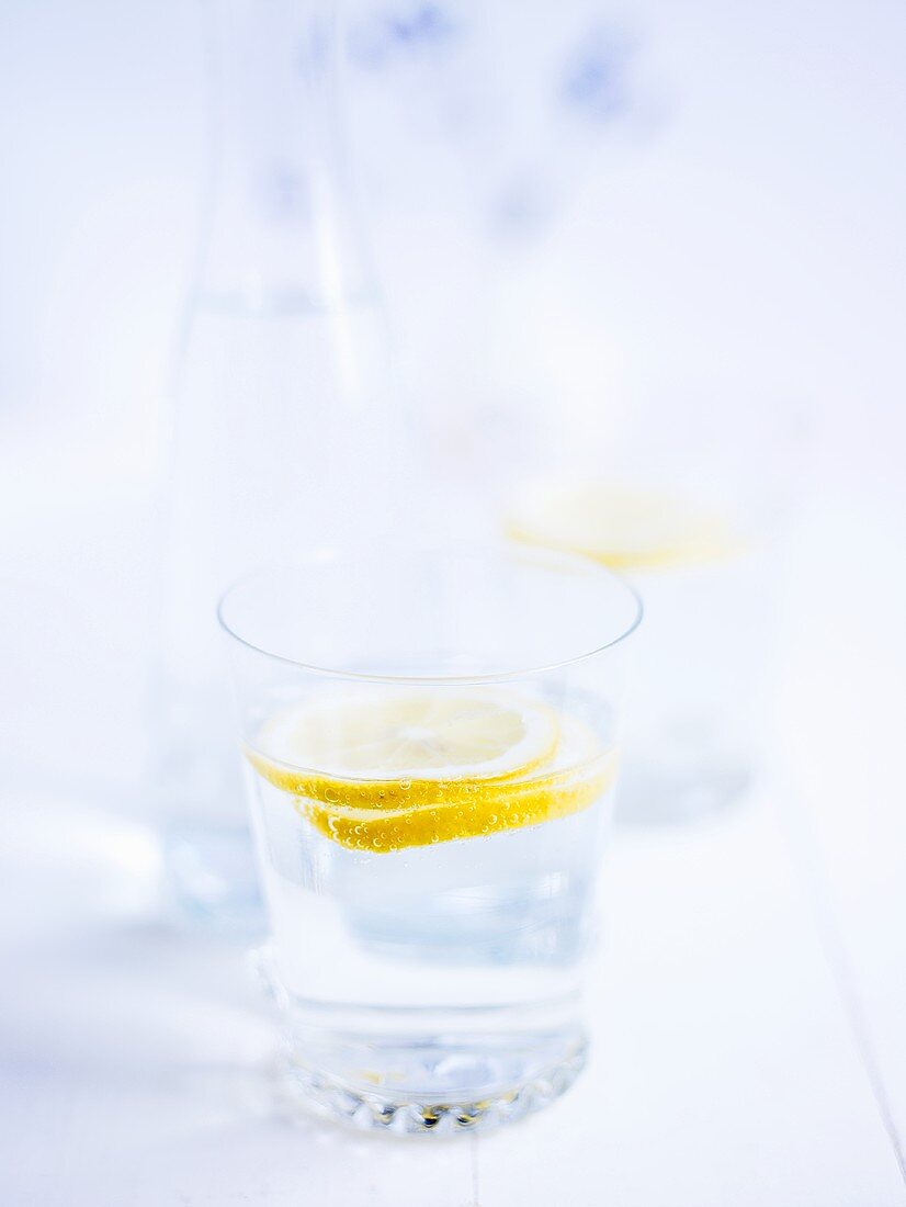 Mineral water with slices of lemon
