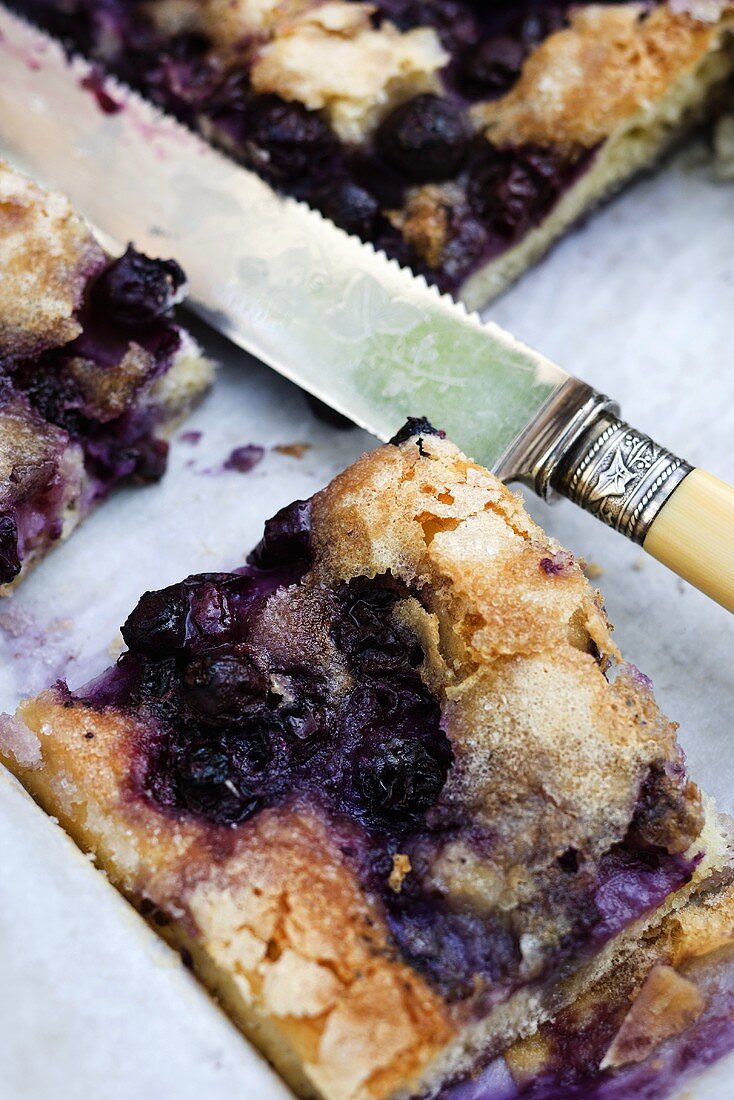 A slice of blueberry and butter cake
