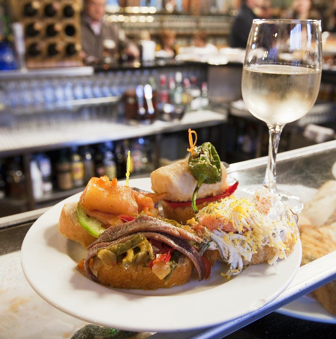 Pinchos in the Tapas Bar Cafe Iruna (Bilbao, Spain)