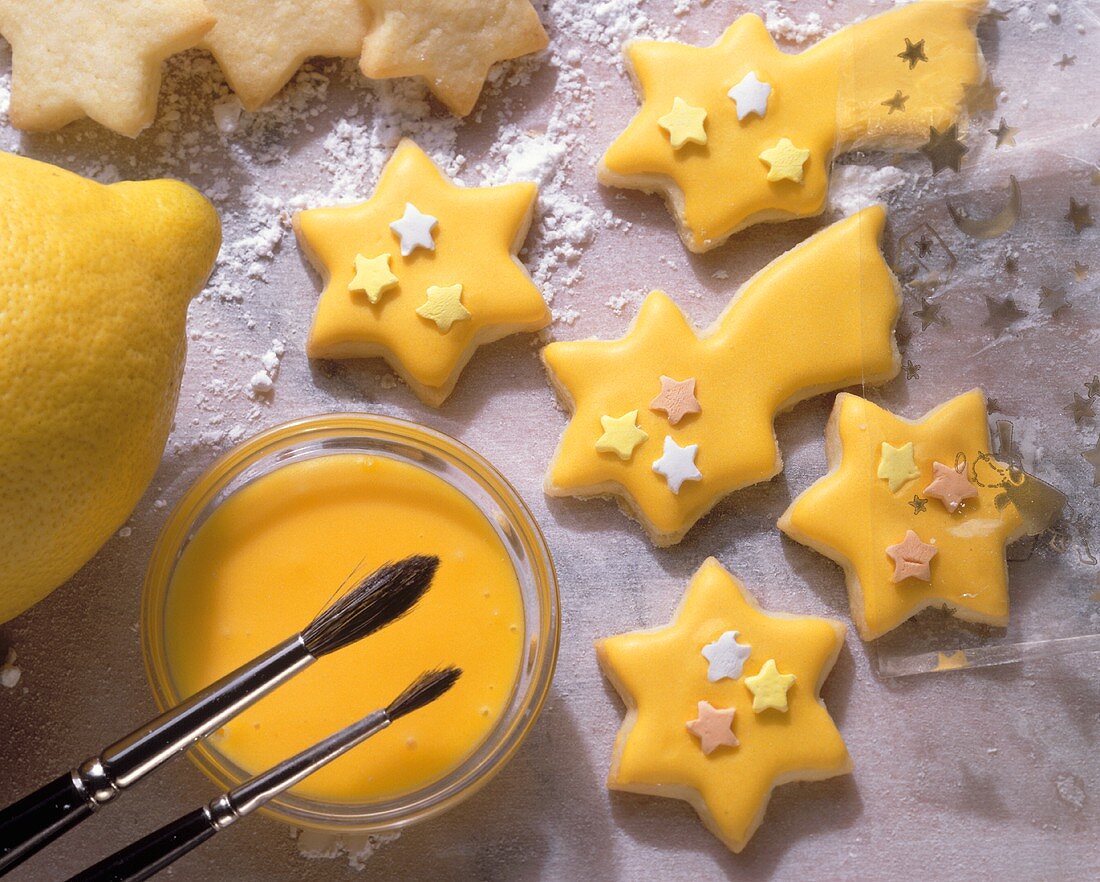 Star-shaped Christmas Cookies with Lemon Glaze