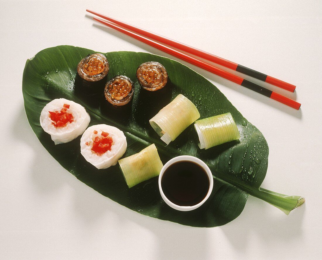 Asian snacks, sushi style
