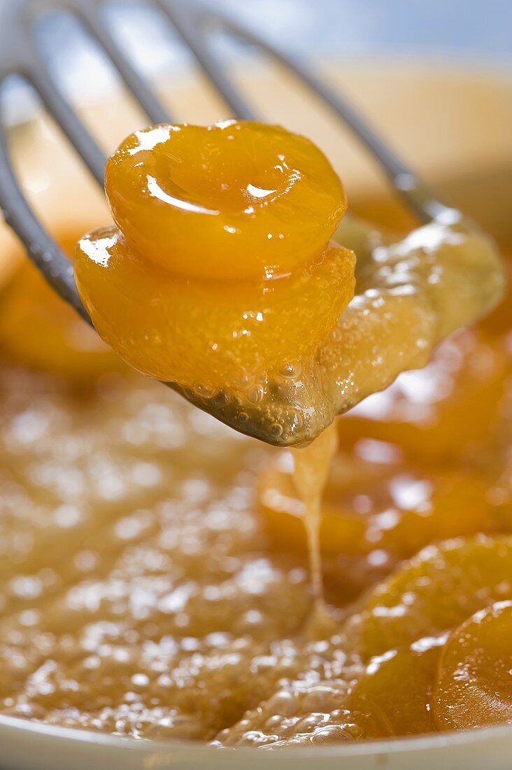 Apricots being caramelized