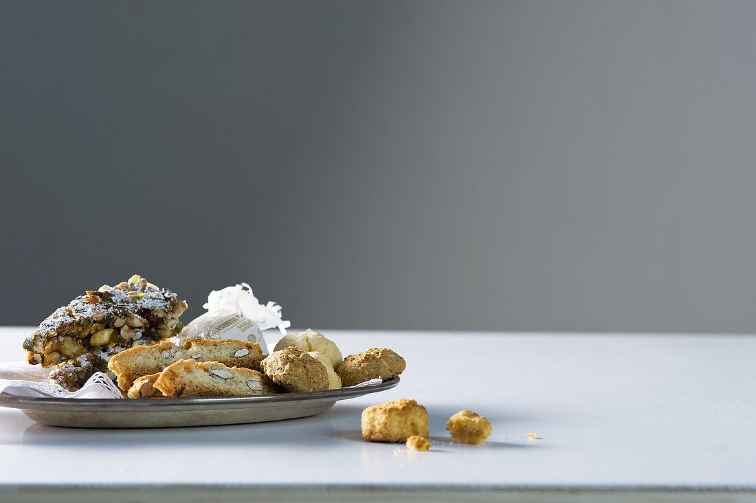 An arrangement of Italian cake and biscuits