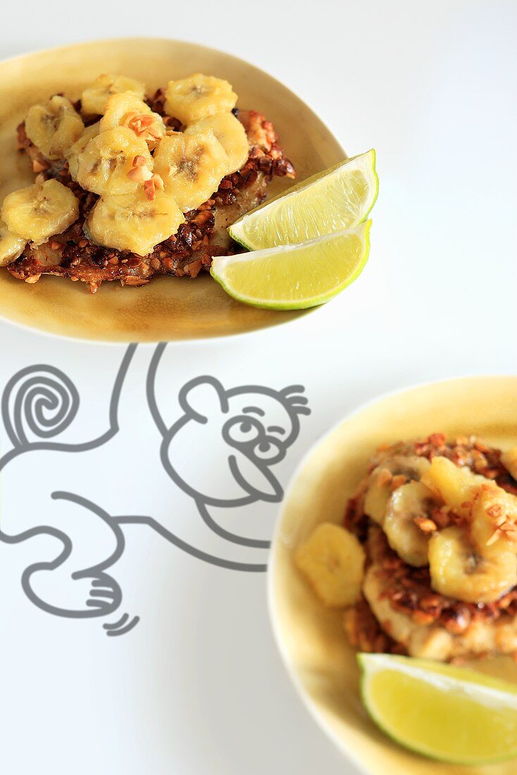 Fried fish with peanuts and bananas
