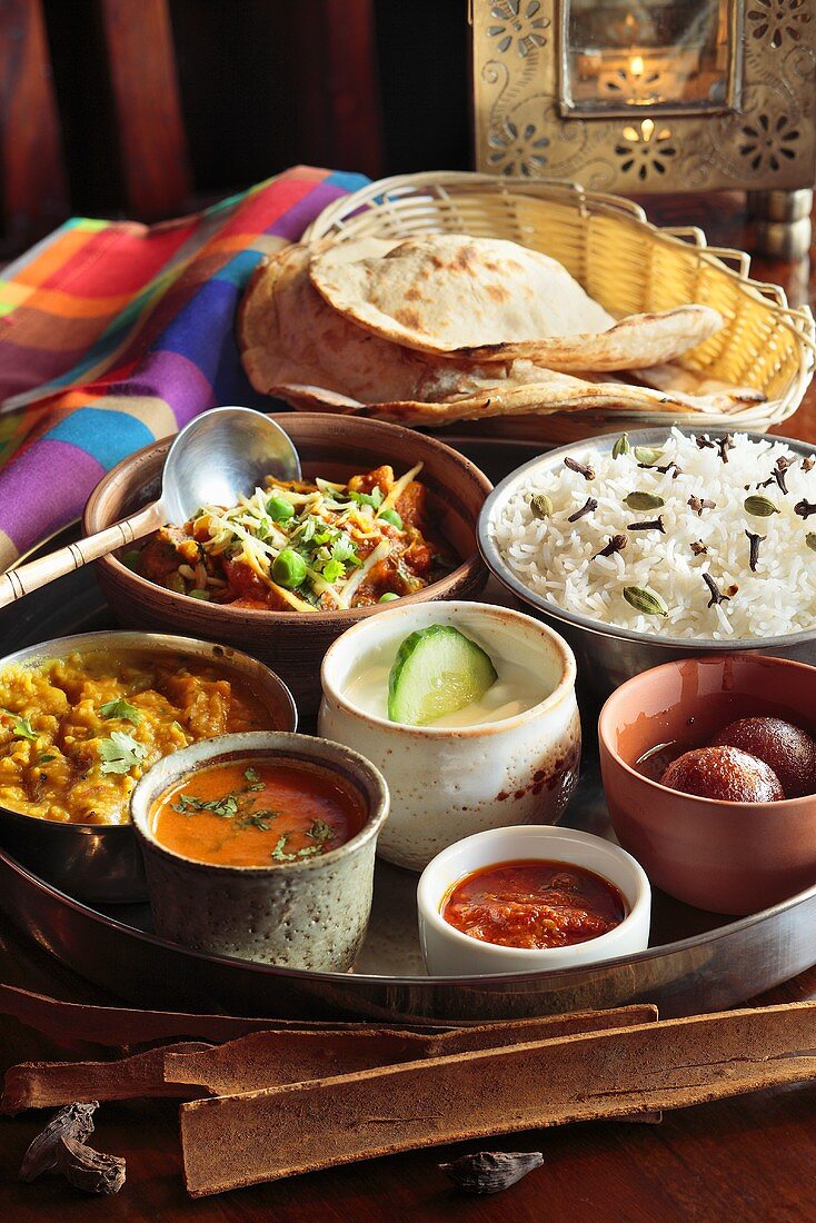 Various of Indian dishes on a table