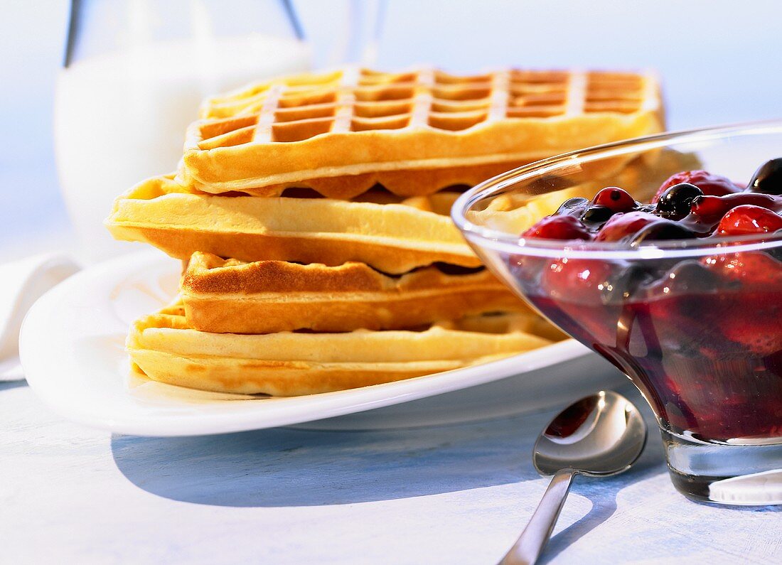 Soured milk waffles with berry jelly