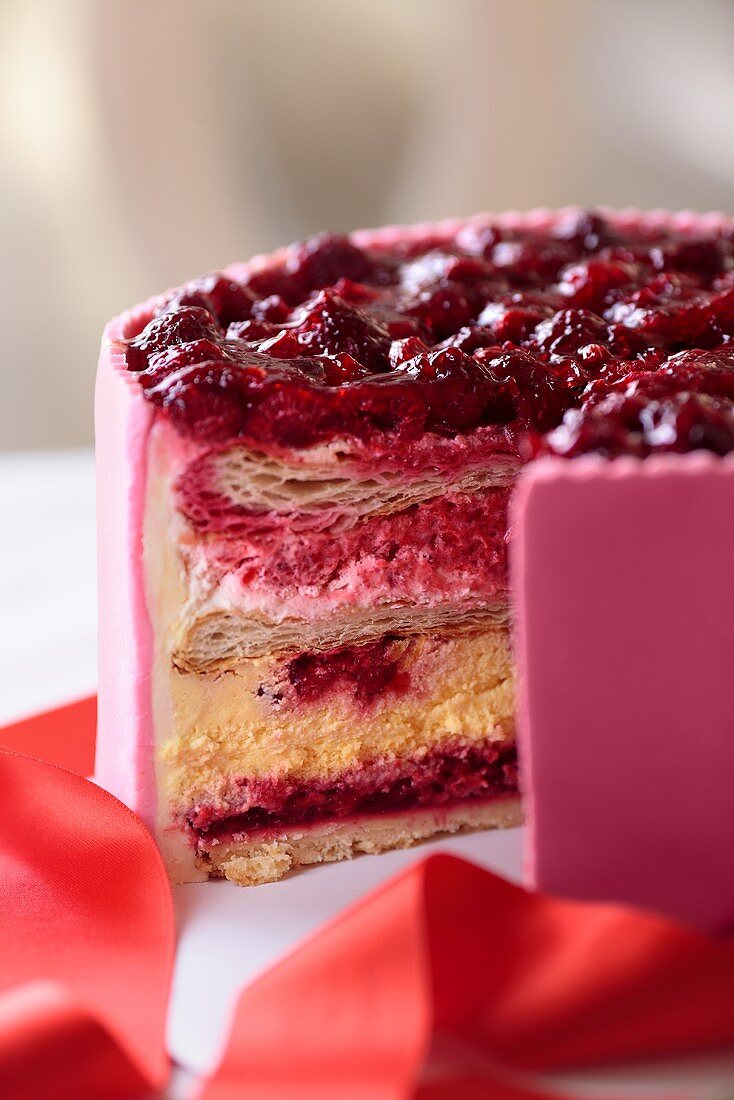 A raspberry birthday cake