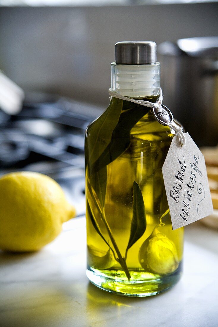 Olive oil with herbs and garlic as a gift