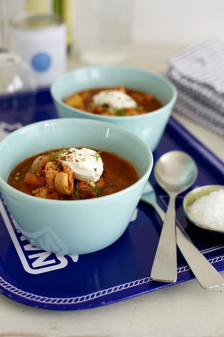 Fish soup with creme fraiche