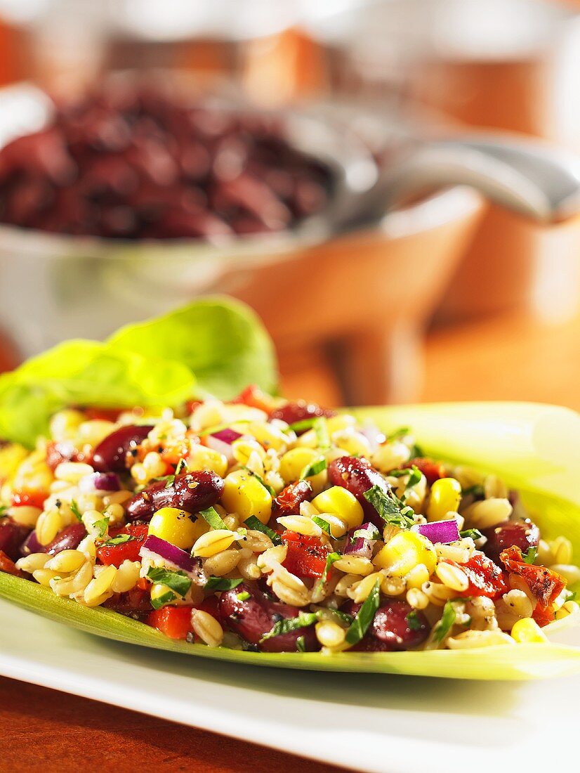 Bean and barley salad with sweetcorn