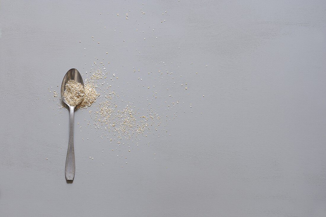 Oat bran on a spoon (seen from above)