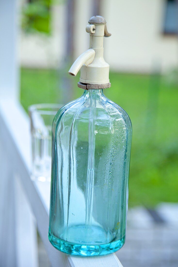 A blue soda bottle